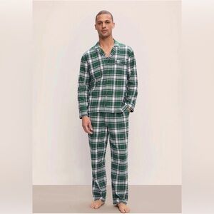 EberJey Flannel Long PJ Set Tartan Plaid Forest Green Mens Pajama Size Large